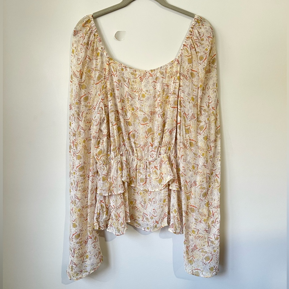 SOLD Free People Uptown Bell Sleeve Blouse Sheer Floral - Picture 2 of 12